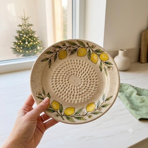 Ceramic Lemon Garlic Grater Plate Template | Mediterranean Pottery Pattern (Digital Download)