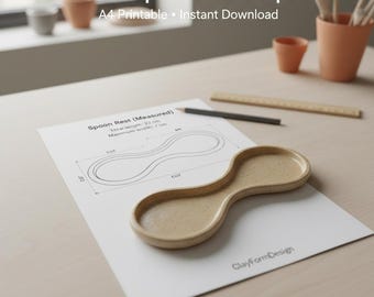 Minimalistyczny szablon podpórki pod łyżkę w formacie PDF, wzór gliny do druku w formacie A4, ceramika DIY
