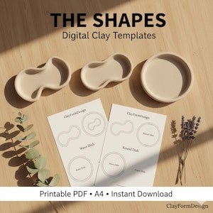 Clay Trinket Dish Template Set | Wave, Round, Bean (PDF A4 Instant Download)