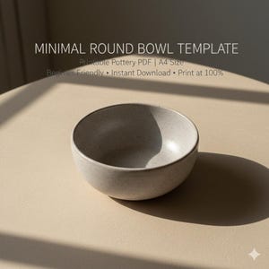 May include: A speckled, off-white ceramic bowl with a minimalist design. The bowl is round and sits on a light-colored surface. Text at the top reads "MINIMAL ROUND BOWL TEMPLATE".