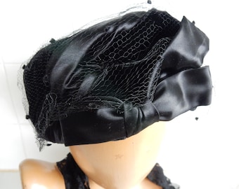 Hat, Black, Formal 1950's Genuine Vintage.