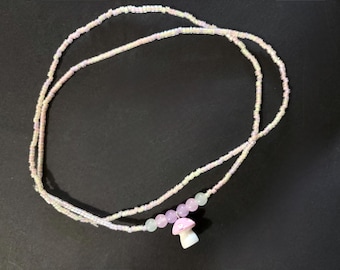 26-Zoll-Regenbogen im Dunkeln leuchtenden Kristall Taille Perle, Rosa Pilz-Charme