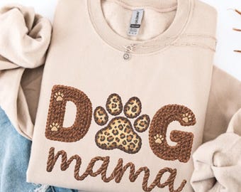 Sudadera para mamás perrunas, camiseta con huella de leopardo, regalo adorable para mamás perrunas, estampado de punto acogedor, regalo para amantes de las mascotas para mujeres, diseño de bordado falso