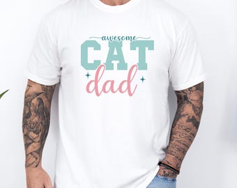 Camiseta Comfort Colors® Awesome Cat Dad, Camiseta divertida para papás de gatos, Regalo para amantes de los gatos, Camiseta para papás de mascotas, Regalo para el Día del Padre, Camiseta linda para gatos