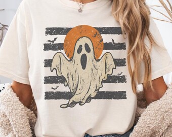 Comfort Colors® Vintage Ghost Shirt, Cute Halloween Ghost Tee, Retro Spooky Season Shirt, Boho Halloween Graphic Tee