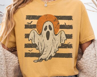 Comfort Colors® Vintage Ghost Shirt, Cute Halloween Ghost Tee, Retro Spooky Season Shirt, Boho Halloween Graphic Tee