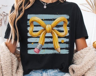 Comfort Colors® Pencil Bow Teacher Shirt, Coquette Teacher Tee, Cute Girly Teacher Shirt, Back To School Teacher Gift