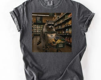 Comfort Colors® Funny Raccoon Shirt, Trash Panda Graphic Tee, Grocery Shopping Raccoon Shirt, Funny Animal Lover Gift