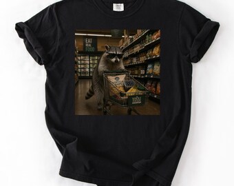 Comfort Colors® Funny Raccoon Shirt, Trash Panda Graphic Tee, Grocery Shopping Raccoon Shirt, Funny Animal Lover Gift