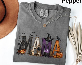 Comfort Colors® Halloween Mama Shirt, Spooky Mama Tee, Witch Mama Graphic Shirt, Pumpkin Fall Mom Tee, Cute Halloween Gift