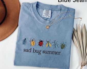 Comfort Colors® Sad Bug Summer Shirt, Faux Embroidery Bug Tee, Cottagecore Insect Shirt, Minimal Nature Faux Embroidery Tee, Gift for Her