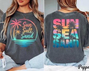 Camiseta Comfort Colors® Sun Salt Sand, Camiseta para vacaciones en la playa, Camiseta de verano para la playa, Camiseta con estampado costero, Camiseta para amantes del océano
