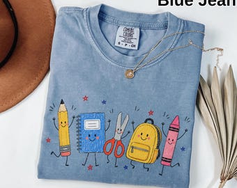 Comfort Colors® Funny Teacher Life Shirt, Back To School Gift, Preschool Teacher School Supplies T-shirt, Crayon Apple Pencil Notebook Shirt