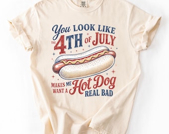 Comfort Colors 4th of July Hot Dog Shirt, Patriotic BBQ Graphic Tee, American Flag Fireworks Shirt, Funny Fourth Of July Holiday Tshirt