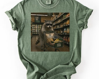 Comfort Colors® Funny Raccoon Shirt, Trash Panda Graphic Tee, Grocery Shopping Raccoon Shirt, Funny Animal Lover Gift