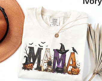 Comfort Colors® Halloween Mama Shirt, Spooky Mama Tee, Witch Mama Graphic Shirt, Pumpkin Fall Mom Tee, Cute Halloween Gift