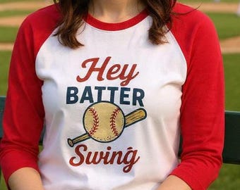 Hey Batter Swing Raglan | Baseball Graphic 3/4 Sleeve