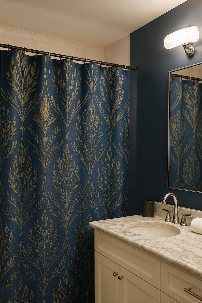 Navy And Gold Shower Curtain