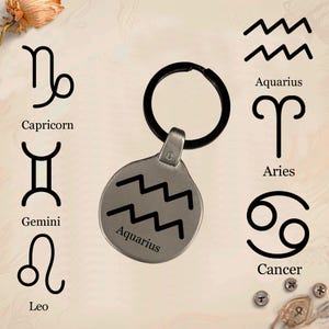 Sternzeichen-Schlüsselanhänger Waage, Skorpion, Schütze, rund, graviertes Metall, personalisiertes Astrologie-Geschenk, Horoskop-Anhänger Z3