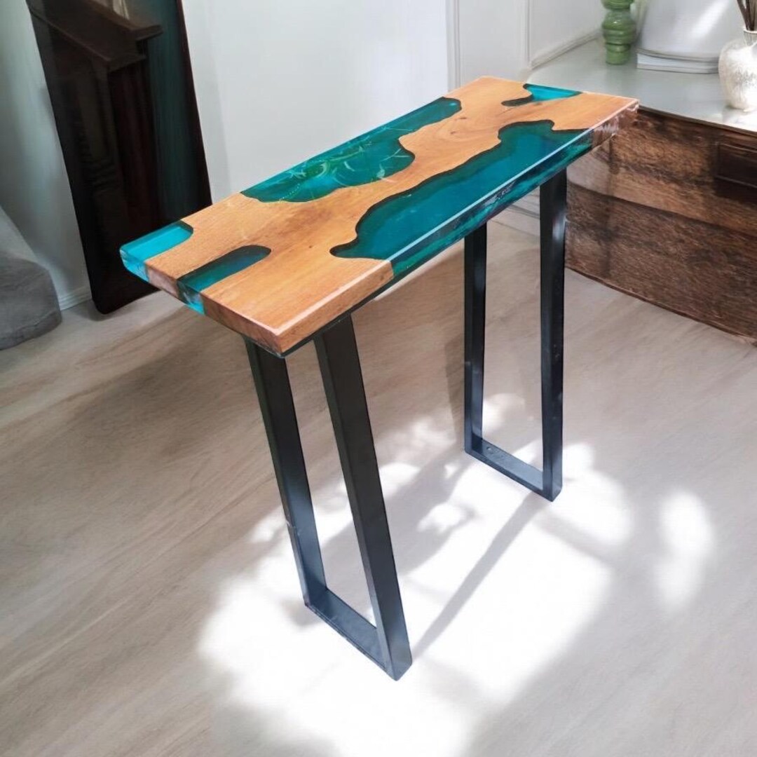 Walnut Narrow Console Table - Epoxy Resin TV Stand - Etsy