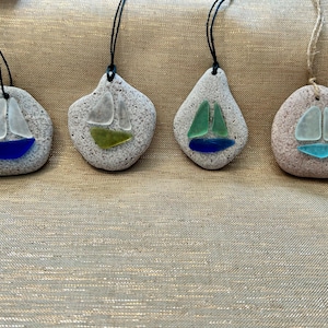 Lake Superior Christmas Ornament with Sea Glass Sailboat 5
