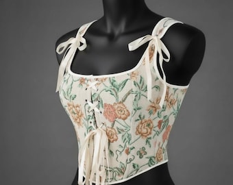 Top de corsé con tapiz floral - Bustier cottagecore con tirantes - Corpiño renacentista Fairycore - Bustier floral romántico de estilo vintage - Regalo