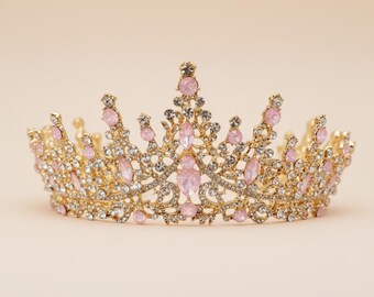 Pink Tiara Crown for Women, Wedding Tiara for Bride Queen  display picture 1