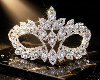 Masque de mascarade en cristal avec strass | Masque vénitien de luxe pour femme | Masque de mariée de mariage Bal de gala de bal de finissants | Cadeau élégant de masque pour le visage scintillant