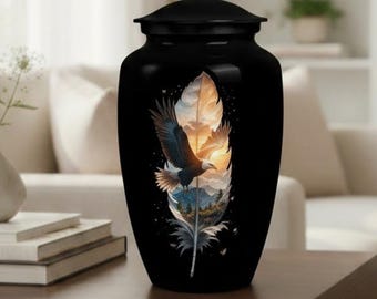 Urna funeraria Feather Angel – Urna conmemorativa negra para cenizas
