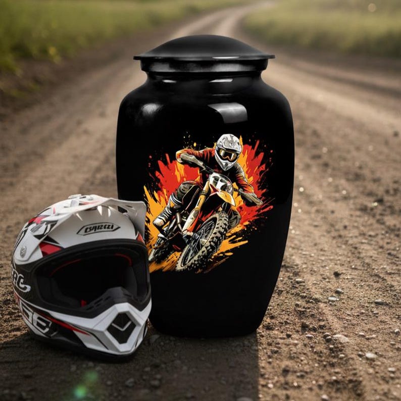 Urna funeraria negra para motocross – Recuerdo conmemorativo para piloto de motocross imagen 5