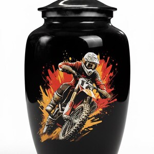 Urna funeraria negra para motocross – Recuerdo conmemorativo para piloto de motocross imagen 2