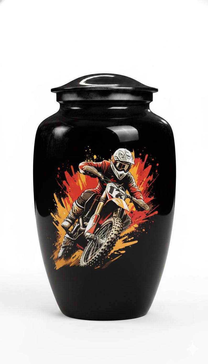 Urna funeraria negra para motocross – Recuerdo conmemorativo para piloto de motocross imagen 2