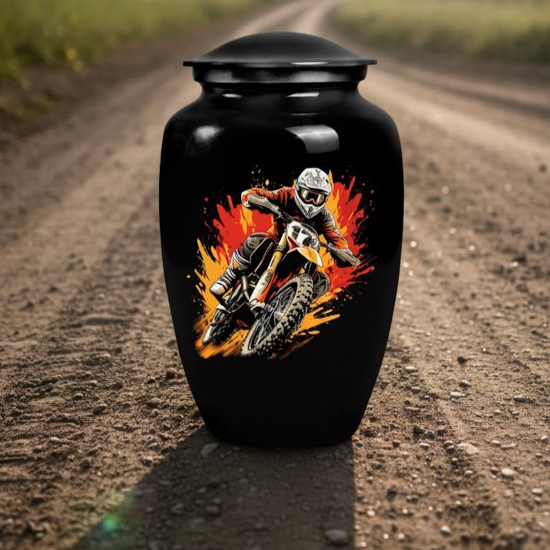 Urna funeraria negra para motocross – Recuerdo conmemorativo para piloto de motocross imagen 4