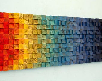 Handmade Colorful Wooden Mosaic Wall Art, 3D Wood Panel