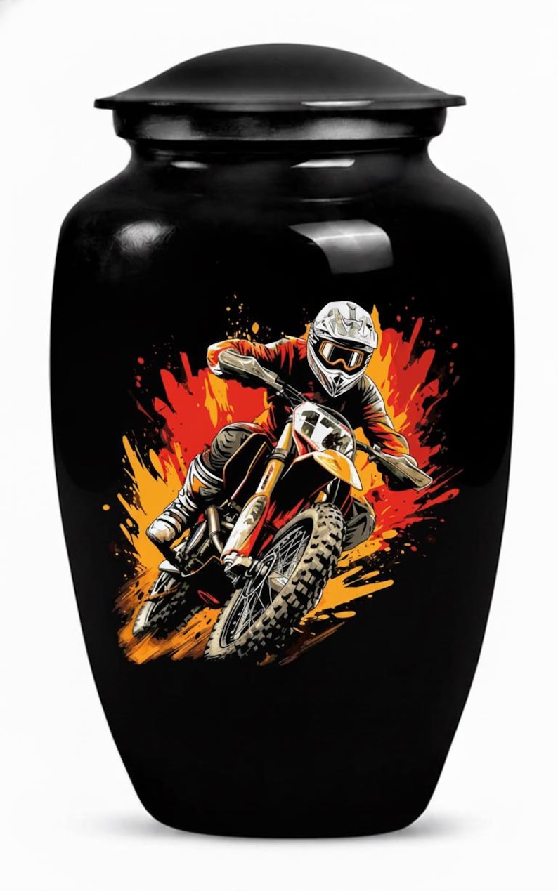 Urna funeraria negra para motocross – Recuerdo conmemorativo para piloto de motocross imagen 6