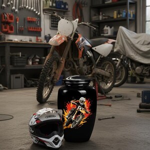 Urna funeraria negra para motocross – Recuerdo conmemorativo para piloto de motocross imagen 3
