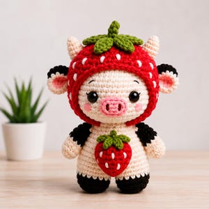 Strawberry Cow Crochet Pattern PDF, Amigurumi Cow Pattern, Cute Cow Plush Tutorial, Beginner Crochet Digital Download