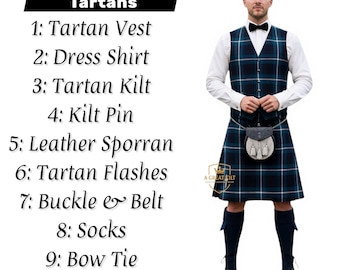 Męski szkocki komplet kamizelki w kratę, 10 elementów, tradycyjny komplet ślubny w kratę | Dostępny w ponad 70 kratach