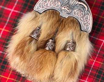 Men’s Scottish Cow Fur Sporran 3 Tassels Kilt Sporran With Chain & Strap