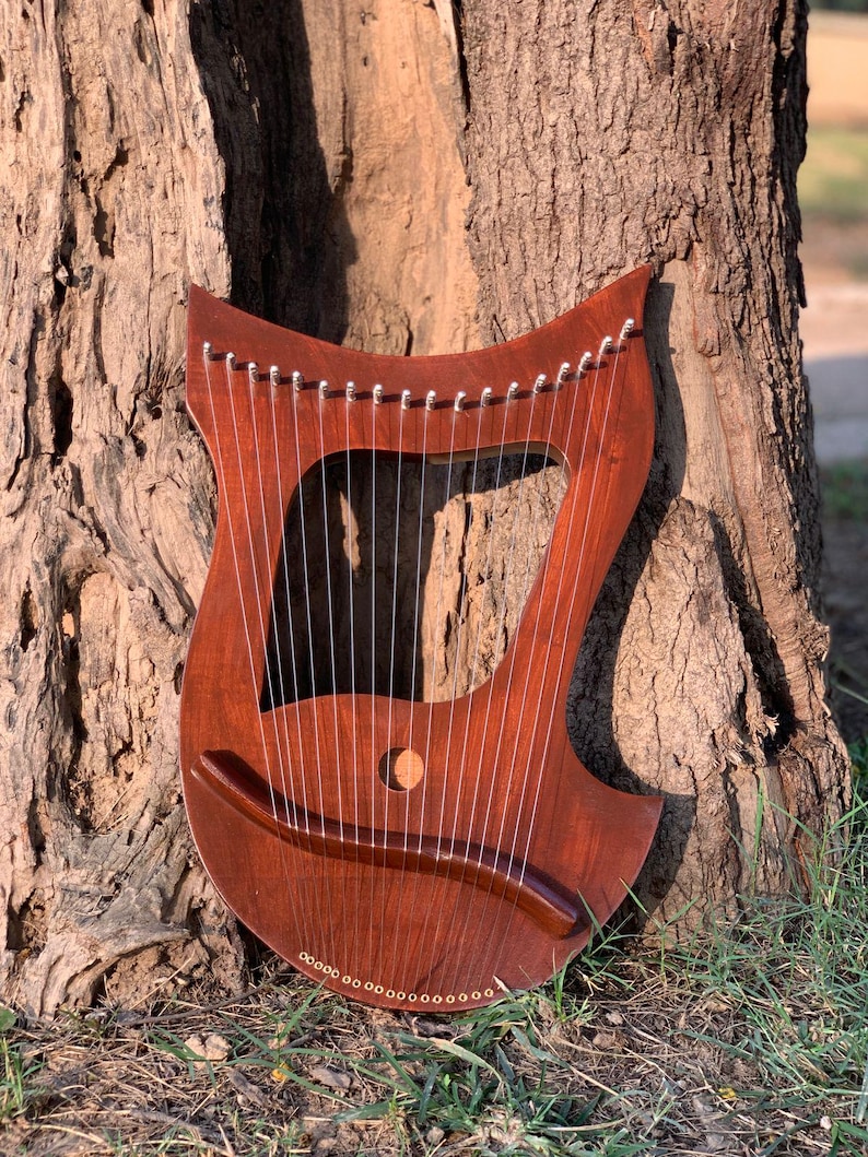 18-strängad lyraharpa i rosenträ - Handgjord keltisk lyraharpa för nybörjare och proffs med stämnyckelväska och strängset bild 5