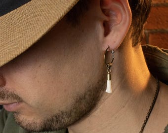 Natuurlijke bottenoorbellen - oorbellen in piratenstijl voor heren – boho-hangsieraden, bronzen en zilveren accenten, handgemaakt rustiek cadeau voor trouwringen
