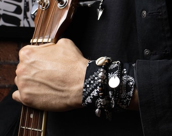 Set di braccialetti Rock Cuff – Gioielli Rock Boho, pelle, gioielli Johnny Depp, regalo rustico per lui, braccialetto