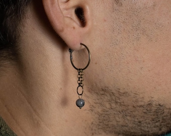 Oorbellen in piratenstijl voor heren – boho-hangersieraden, bronzen en zilveren accenten, handgemaakt rustiek cadeau voor oorbellen