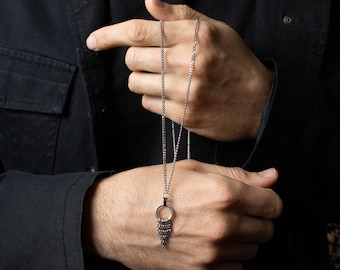 Zilveren regenketting - Zilveren ketting voor heren - Biker Rock-stijlsieraden, roestvrijstalen ketting, handgemaakt rustiek cadeau voor hemketting