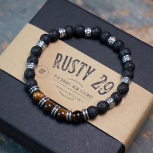 Beaded Bracelet for Men – Biker Rock Style Jewelry, Stainless Steel & Natural Stone Beads, Handmade Gift for Himbracelet
