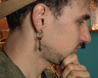 Oorbellen in piratenstijl voor heren – Boho-hangersieraden, bronzen en zilveren accenten, handgemaakt rustiek cadeau voor oorbellen
