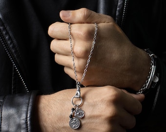 Boze oogketting – zilveren ketting voor heren – bikerrockstijl sieraden, roestvrijstalen ketting, handgemaakt rustiek cadeau voor hem