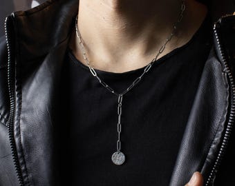 Zilveren ketting voor heren – sieraden in bikerrockstijl, roestvrijstalen ketting, handgemaakt rustiek cadeau voor hemketting