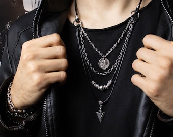 Leren gelaagde ketting voor heren – sieraden in rockstijl
