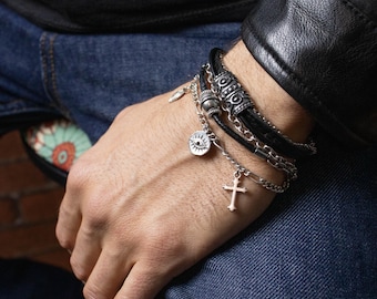 Rockarmbandenset - zilveren bikerarmband voor heren – kettingsieraden in rockstijl, sieraden in piratenstijl, handgemaakt cadeau voor hem